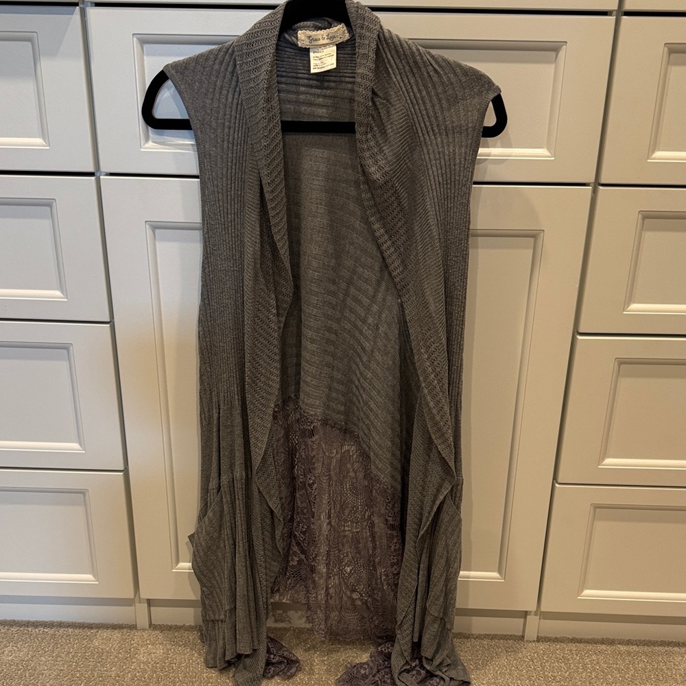 Grace & Lace Textured Gray Knit Cardigan